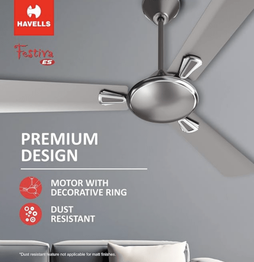Havells 1200mm Festiva ES Ceiling Fan | Premium Finish, Decorative Fan, Elegant Looks, High Air Delivery, Energy Saving, 100% Pure Copper Motor | 2 Year Warranty | (Pack of 1, Mist) - Image 4